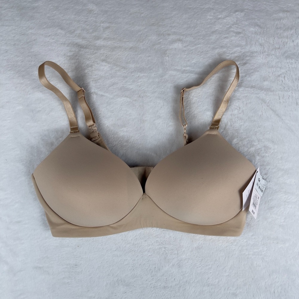 Auden Nursing Bra Womens 36C Beige Wirefree Absorbent Convertible Straps Molded